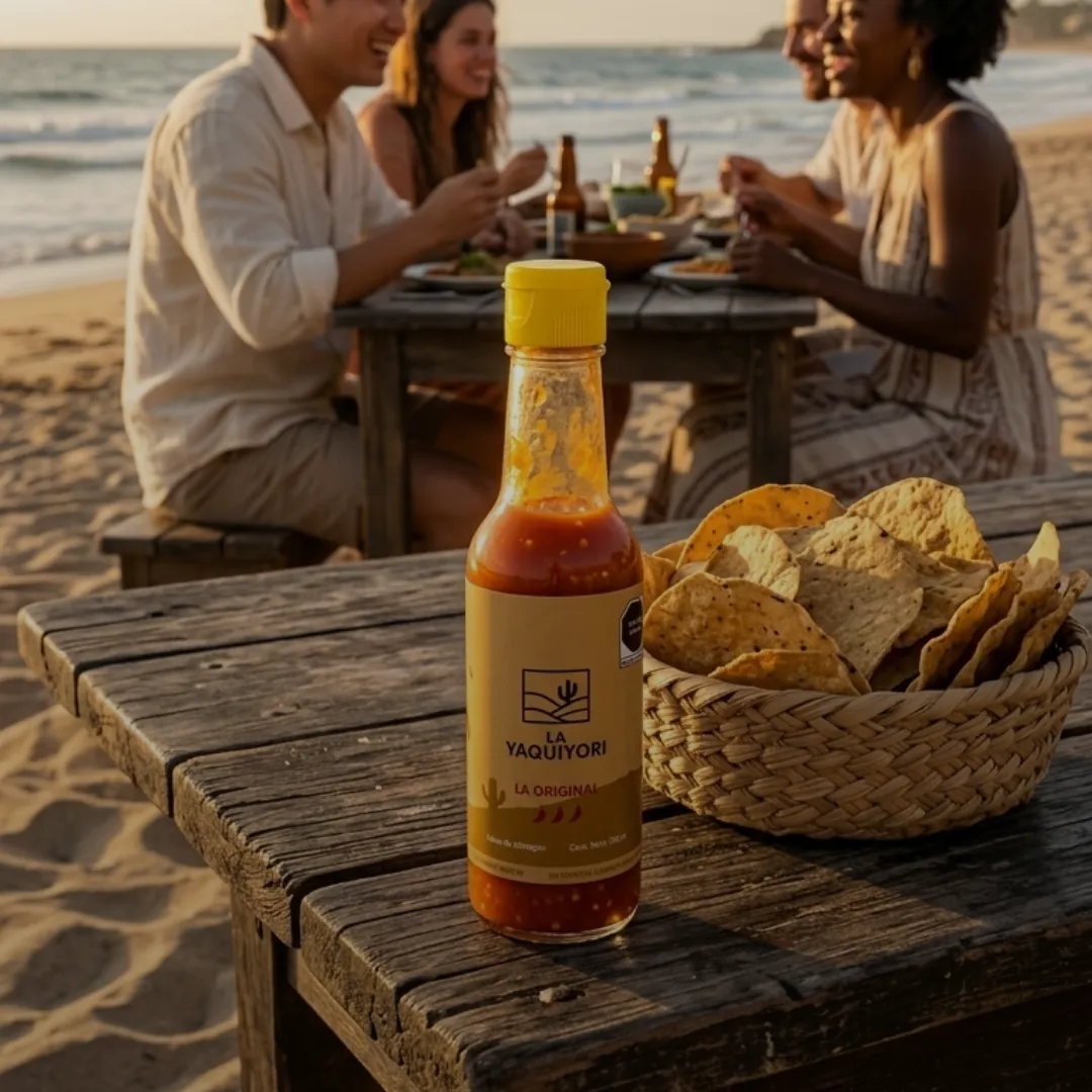La Yaquiyori wild chiltepin hot sauce served with fresh seafood