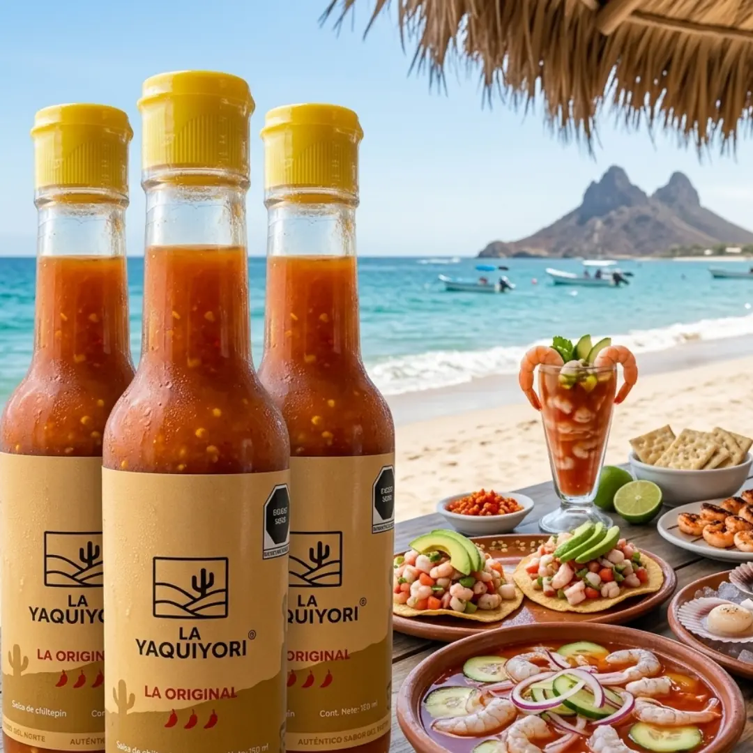 Pack Parrillero — tres salsas de chiltepín La Yaquiyori en mesa de tacos sonorense